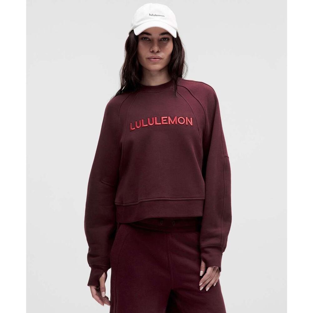 lululemon athletica Burgundy Logo Cropped Crewneck Sweatshirt